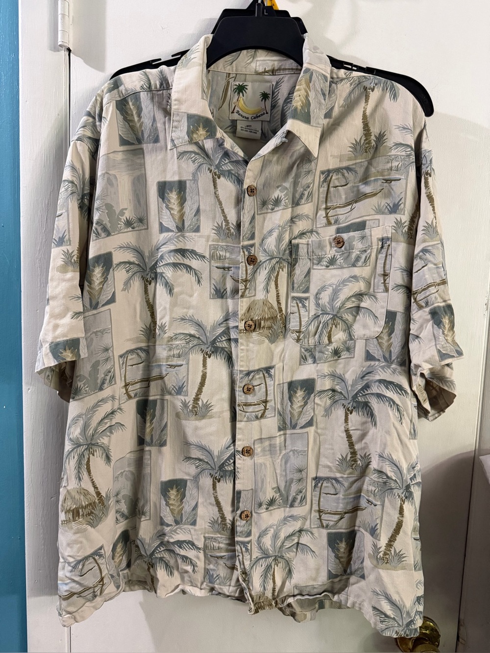 Banana Cabana 100% Silk Button Down Shirt Size XXL